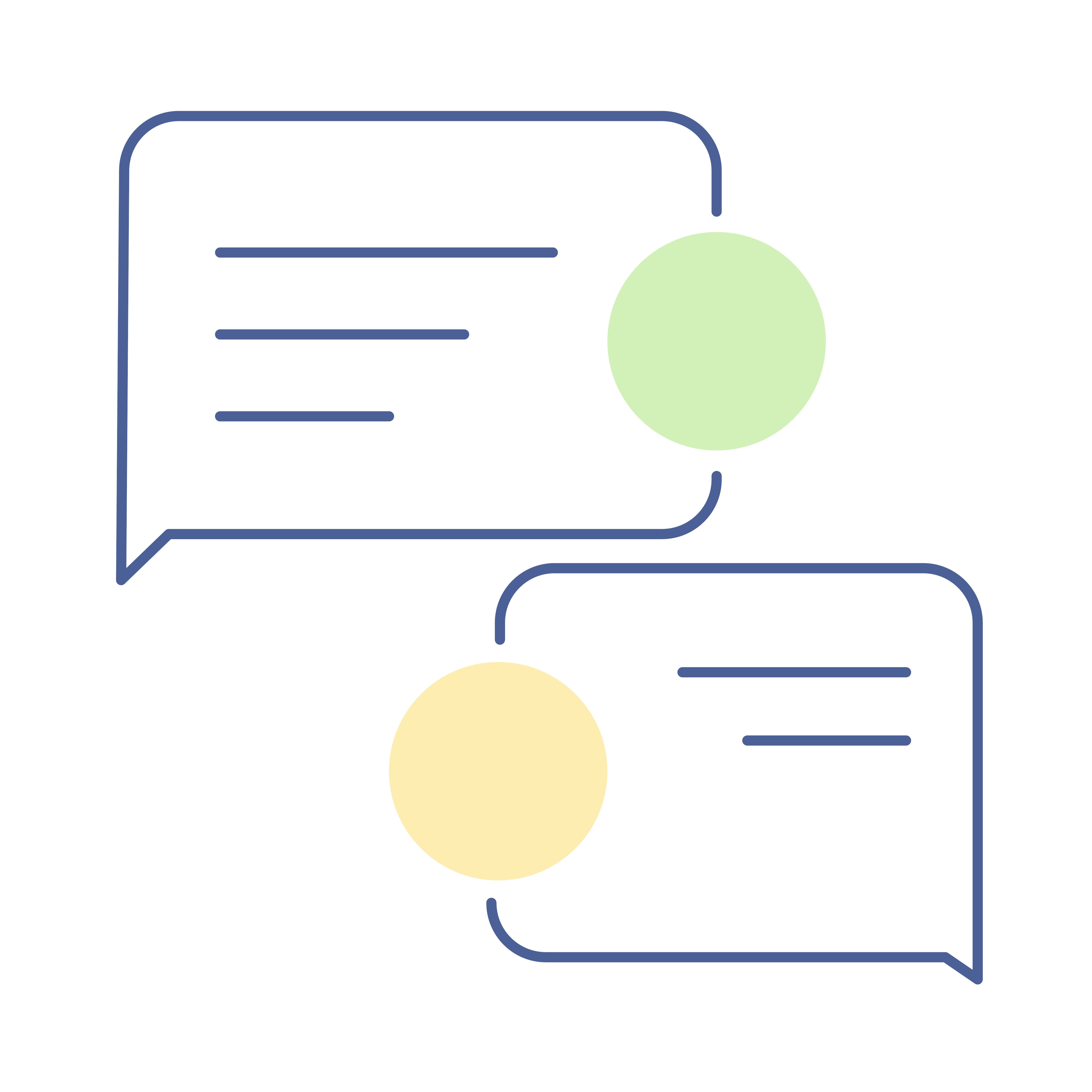 Illustrated icon of two speech bubbles, representing a call for user feedback